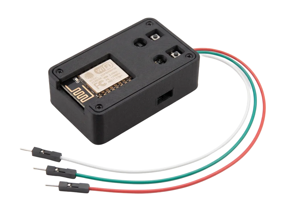 The LED strip controller: a small cased unit running WLED, with three leads ending in connectors.